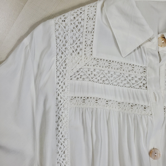 New Boho Crochet Embroidered Lace Button Up Top Dress Beach Cover Up White - Picture 3 of 10